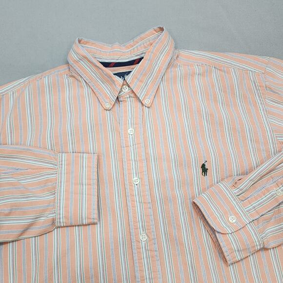 Ralph Lauren Classic Fit Men's Peach Stripped Button Up Shirt Sz XL - Picture 1 of 6